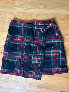 Francesca's Collections Navy Plaid Mini Skirt with Red & Green Tartan